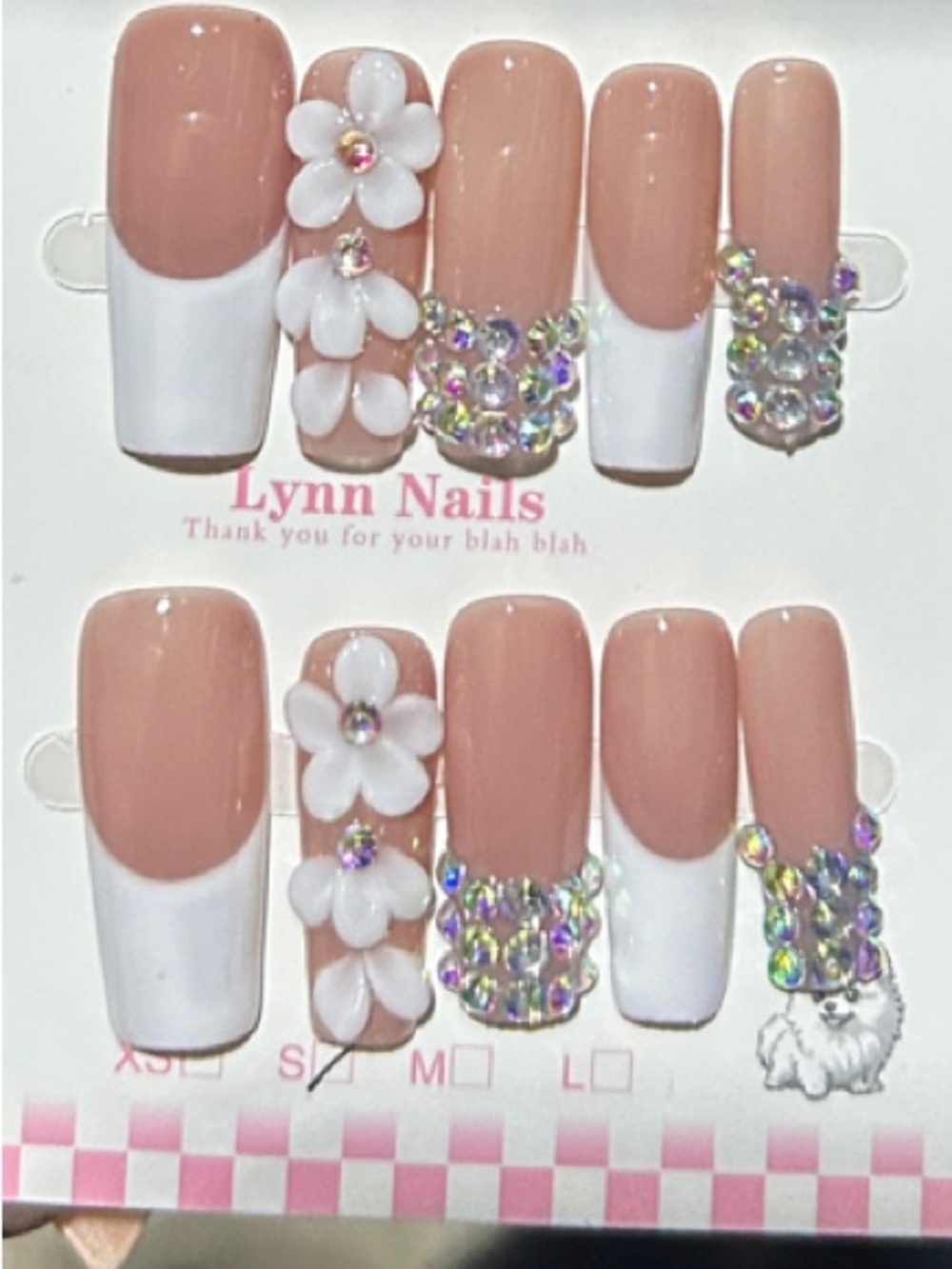 Lynn Nails Pink & White Press-On Nail Set with Floral Gems